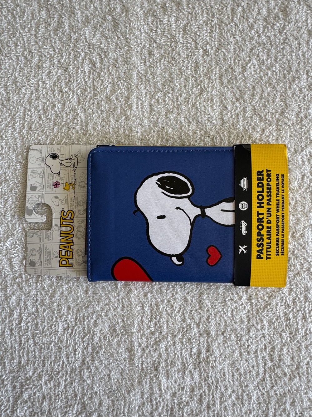 Peanuts Snoopy Blue Passport Holder with Red Heart Accents - Picture 2 of 11